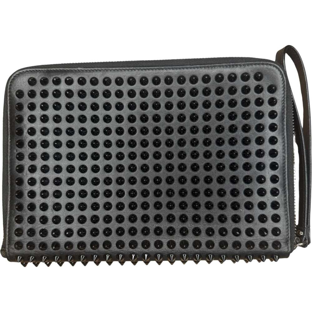 Christian Louboutin Black Leather Loubipass Spike Clutch Wallet Travel Organizer - Picture 2 of 10